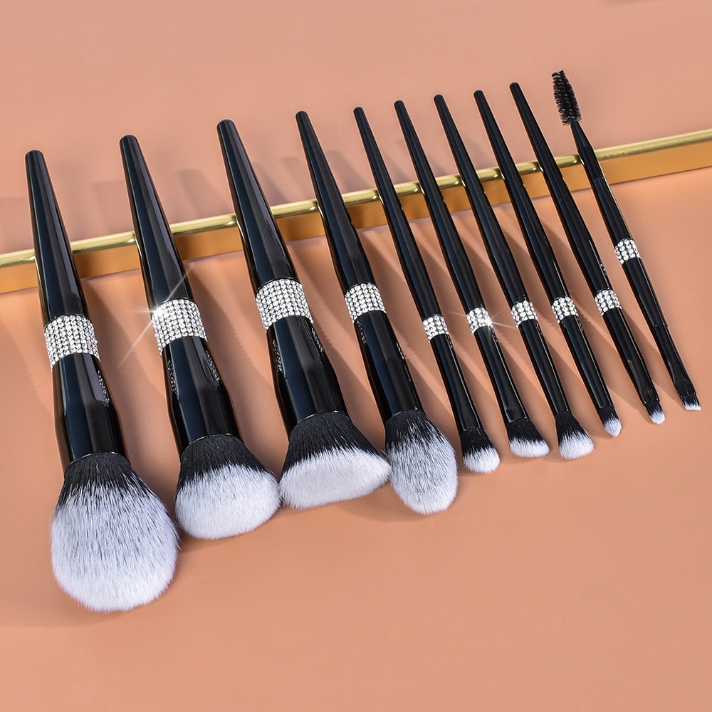 Black Makeup Brush Set with Rhinestone Detail